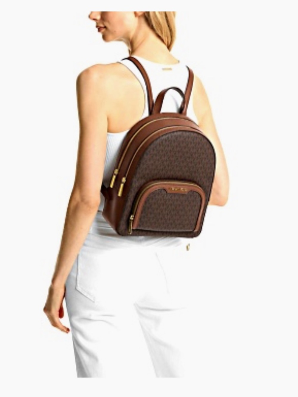 NWT! Michael Kors Jaycee Med Signature Brown Monogram Backpack - Picture 7 of 12